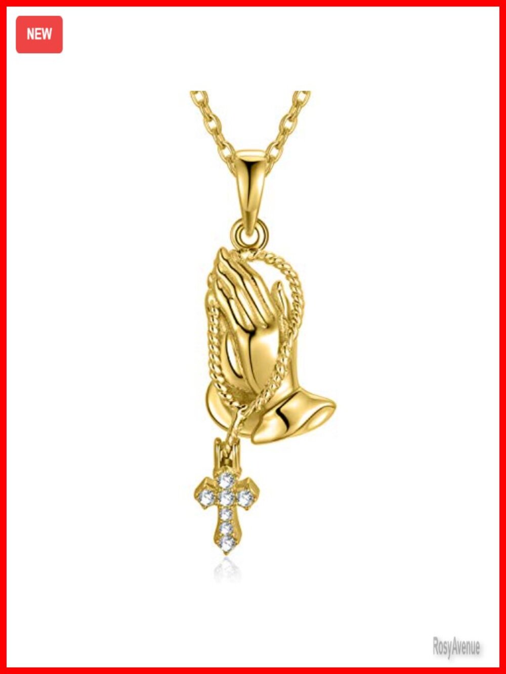 925 Sterling Silver Praying Hands Cross Pendant Necklace 18" Chain